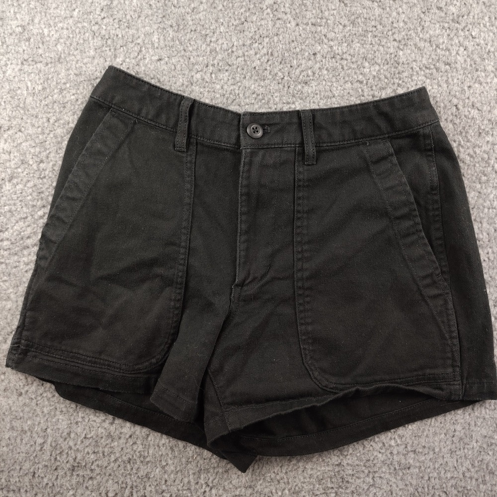 Quince Black Organic Cotton Utility Shorts Womens Size 6 High Rise Patch Pocket
